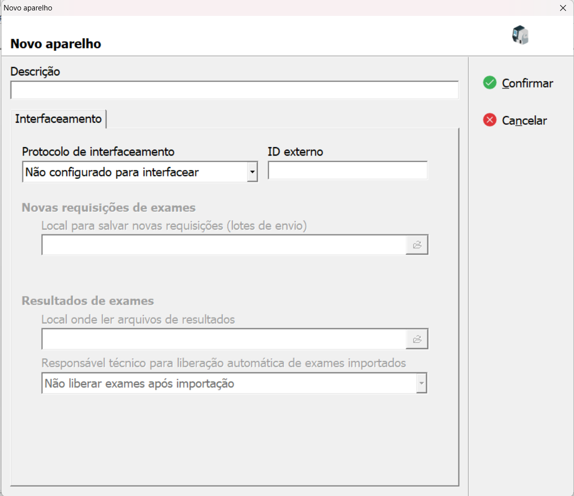 Tela de cadastro de Novo Aparelho