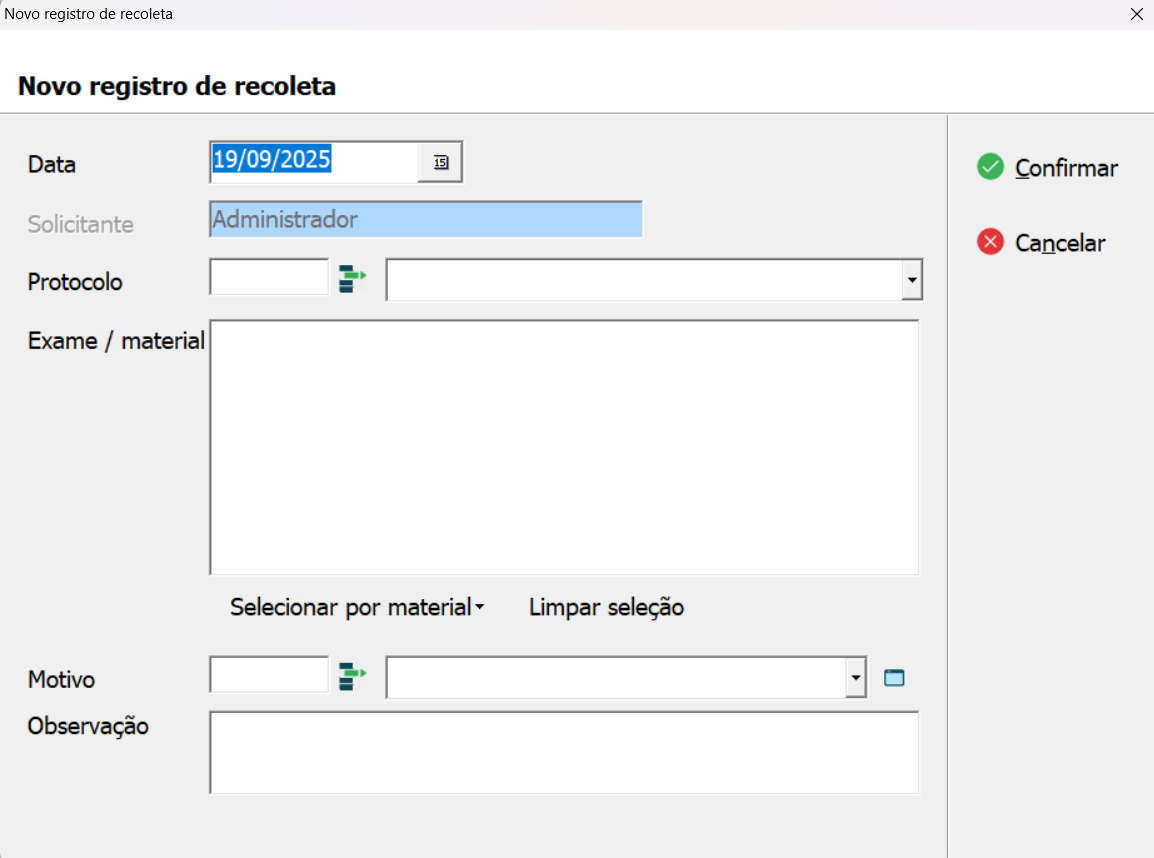 Tela de Novo Registro de Recoleta