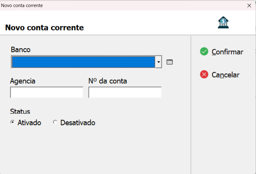Tela de cadastro de Nova Conta Corrente