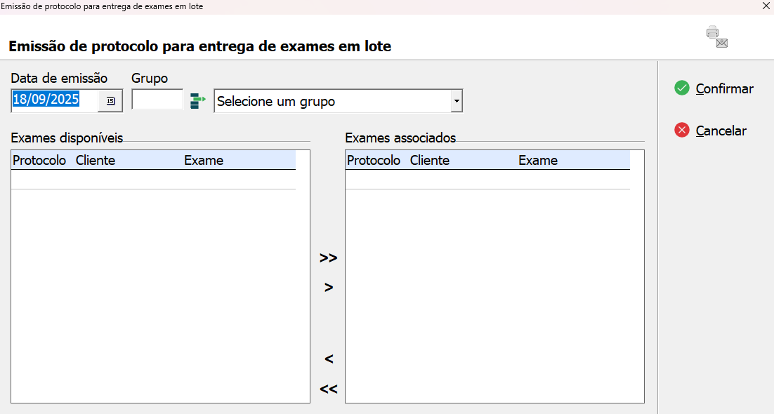 Tela de Entrega de Exames em Lote