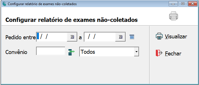 Tela de configuração do relatório de exames não-coletados.