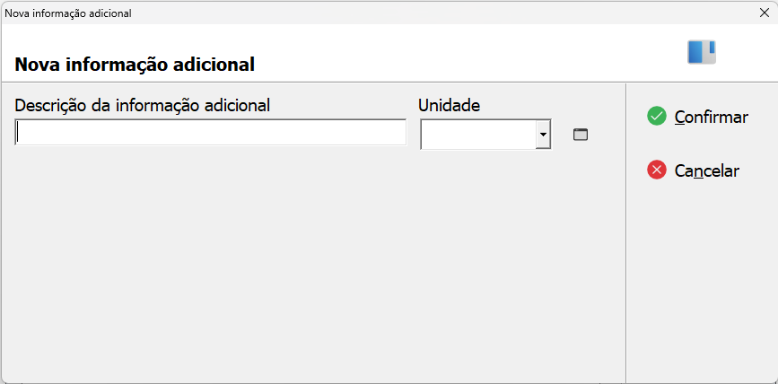 Tela de cadastro de Nova Informação Adicional