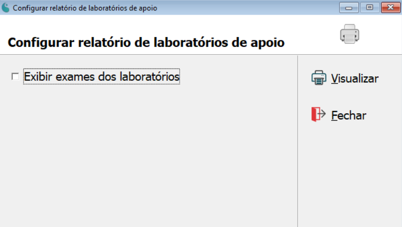 Tela de configuração do relatório de laboratórios de apoio.