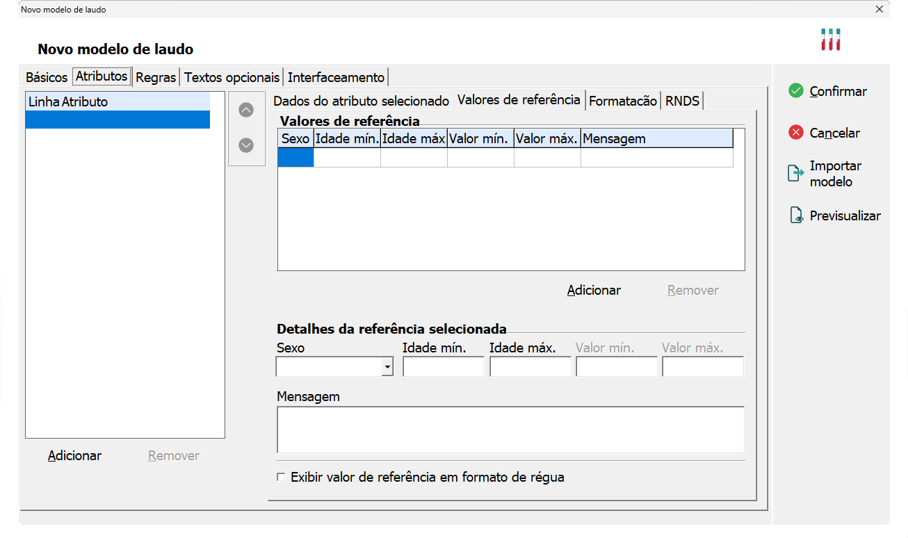 Aba Atributos - Valores de Referência