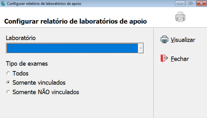 Tela de configuração do relatório de vínculo de exames.